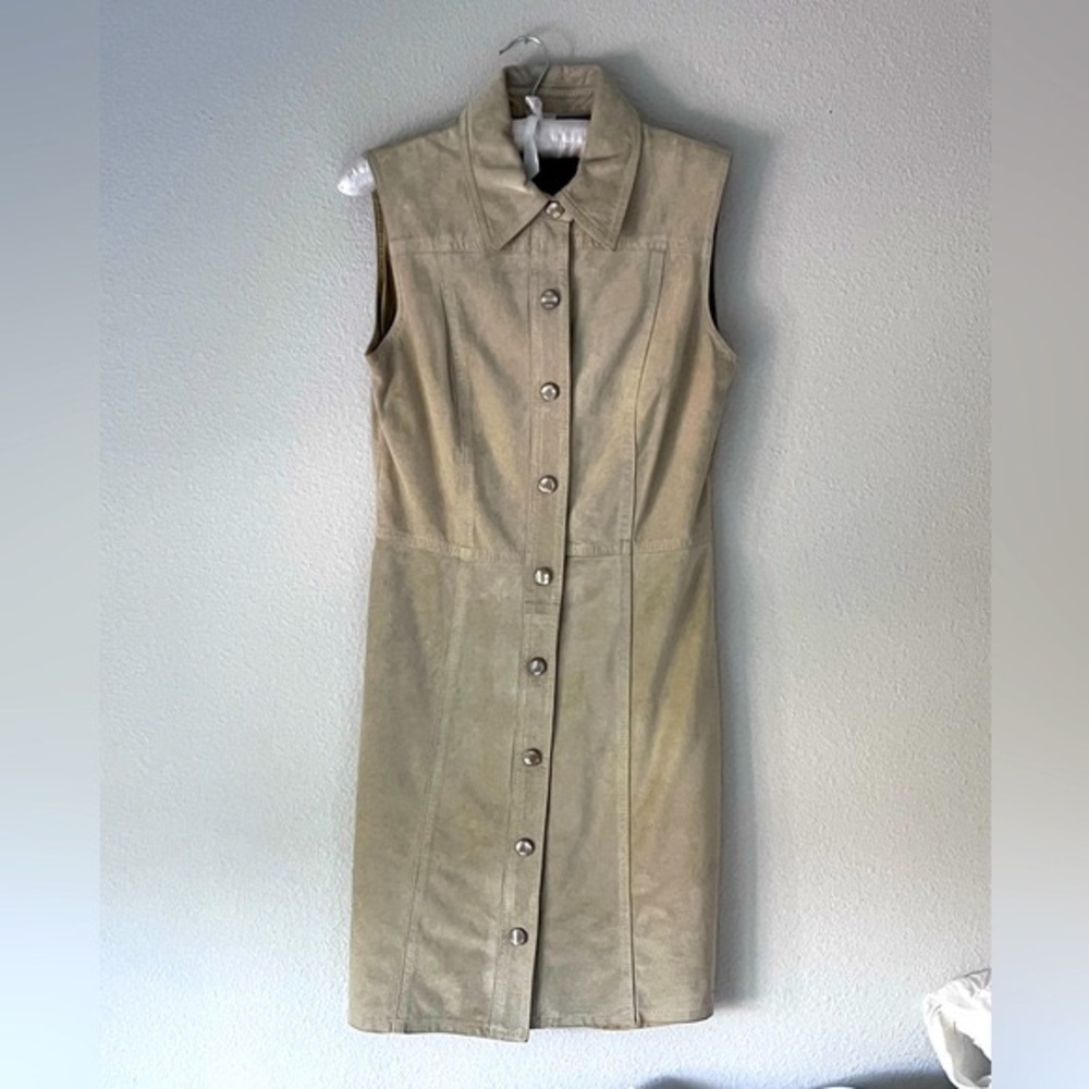 || LEATHER STRUCTURED DRESS || BUTTON-DOWN || SLEEVELESS || VINTAGE || RARE ||